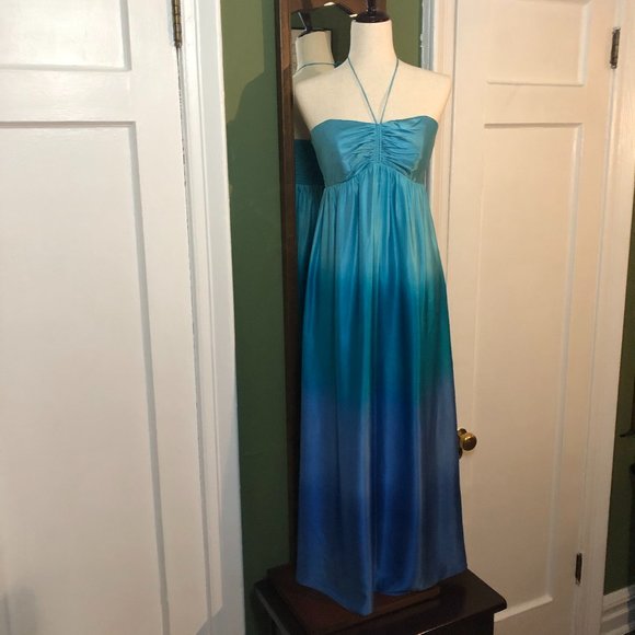 Betsey Johnson silk teal blue ombre gown medium - Picture 1 of 12